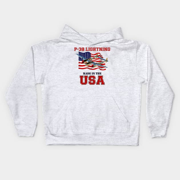 P-38 Lightning Made in the USA Kids Hoodie by MilMerchant